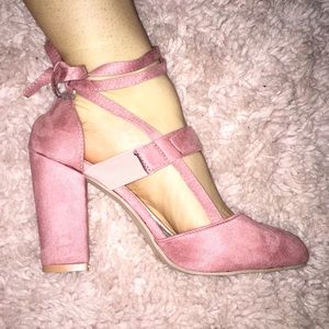 Pink faux-suede heels!